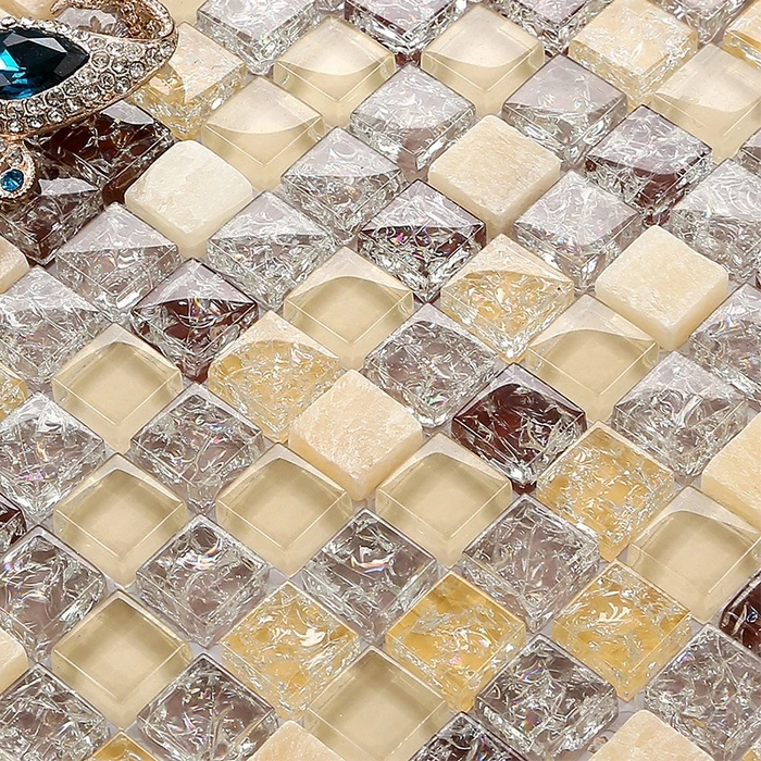 Квадратная мини-Плитка Из кракла стеклянная плитка из смешанных камней для кухни