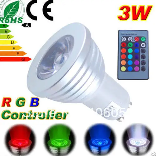 

10set/lot high quality bright 3W E27 GU10 MR16 rgb led lamp bulb spot light with rgb controller