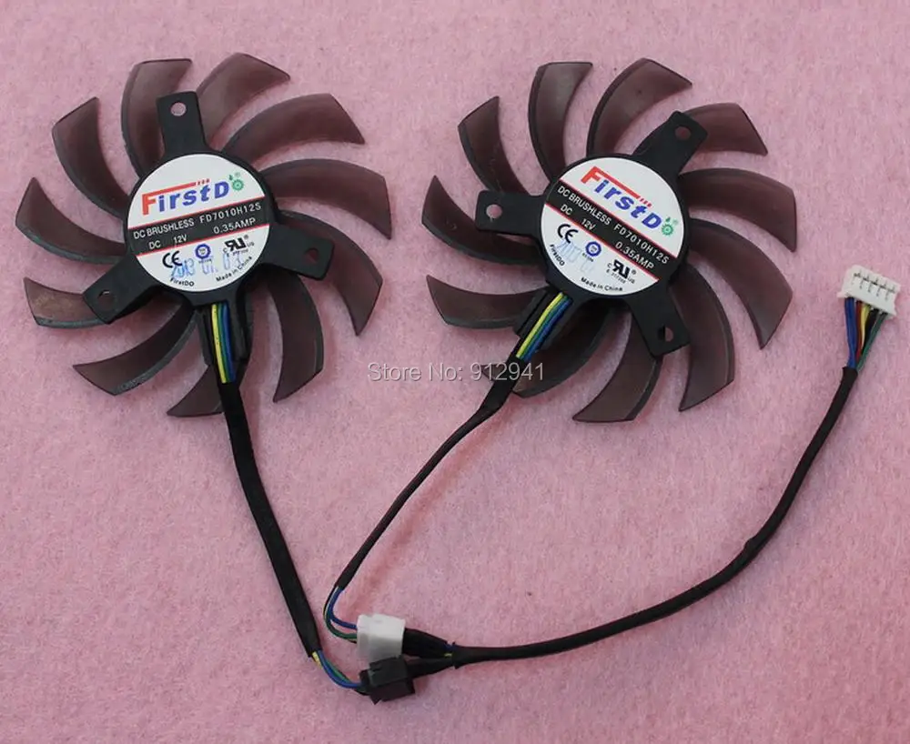 

FD7010H12S 75mm Video Card Dual Cooler Fan Replacement 40mm 12V 0.35A 4Wire 5Pin for ASUS GTX660 GTX670 GTX770 R9-270X