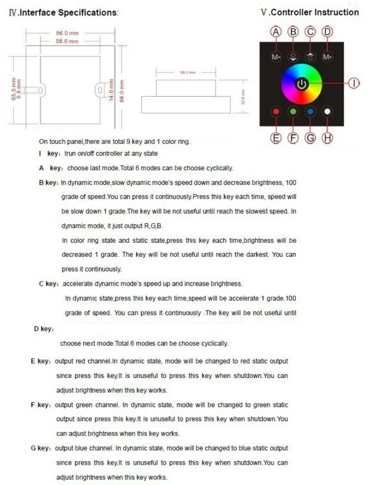 DC12-24V RGBW светодиодный контроллер Сенсорная панель настенный цветной Сменный переключатель для светодиодной ленты освещение дома лампа освещение