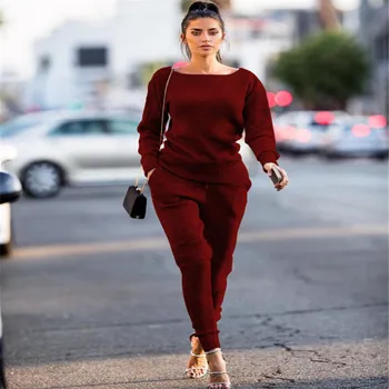 

Knitted Sets Casual Tracksuit 2018 New Autumn Women O Neck Sporting Suit Solid Sweater Two Pieces Sets Women Sportswear Clothing