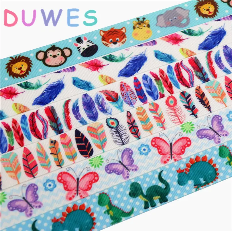 

Корсажная лента DUWES 7/8 ''с принтом в виде животного, пера, динозавра, аксессуар, головной убор, украшение «сделай сам» 22 мм D744