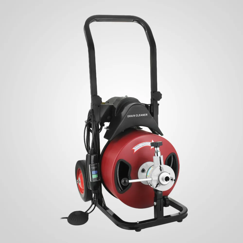 

50FT Long 1/2 Wide Electric Drain Cleaning Machine 4 Cutter & Foot Switch Drain Cleaner