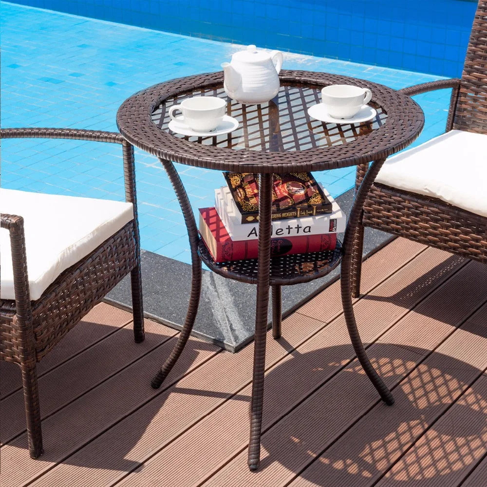 Giantex Round Rattan Wicker Coffee Table Glass Top Steel Frame Patio Furni W/Lower Shelf Home Furniture HW59335 Giantex Round Rattan Wicker Coffee Table Glass Top Steel Frame Patio Furni W/Lower Shelf Home Furniture HW59335