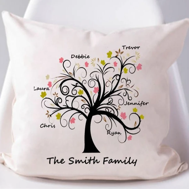 

Novelty Personalised Family Tree Pillow Case Velvet Modern Family Tree Cushion Cover Square Custom Couch Home Decor Xmas Gifts