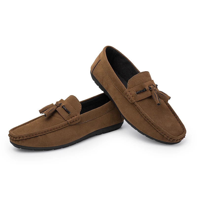 Men Leather Shoes Suede Loafers Shoes Breathable Soft Round Head Flat Slip-On Outdoor Moccasins Peas Casual Shoes Driving Shoes (8)