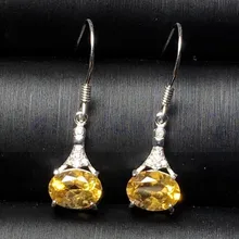 Серьги-капли из натурального цитрина,, Стерлинговое Серебро 925 пробы для мужчин и женщин, 1.3ct* 2шт, драгоценный камень, ювелирные украшения# J19022302