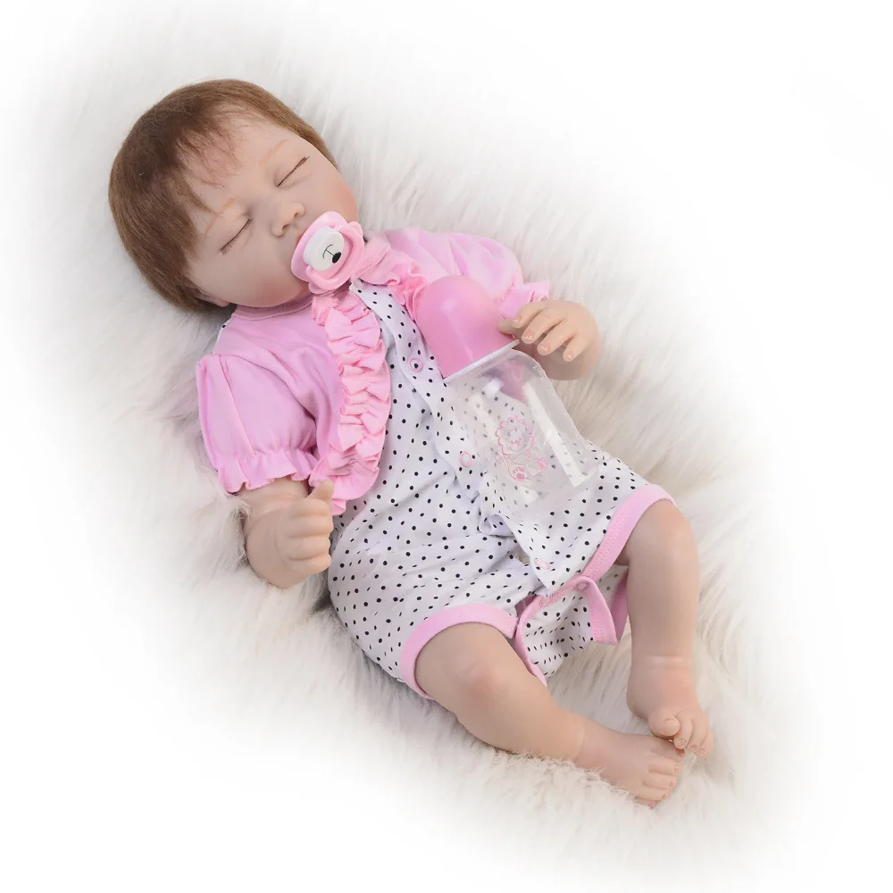 Pretty Reborn Silicone Baby Doll with Cloth Body 22 Inch Alive Baby Toy For Toddlers Reborn Doll Boneca Reborn Surprise Lol