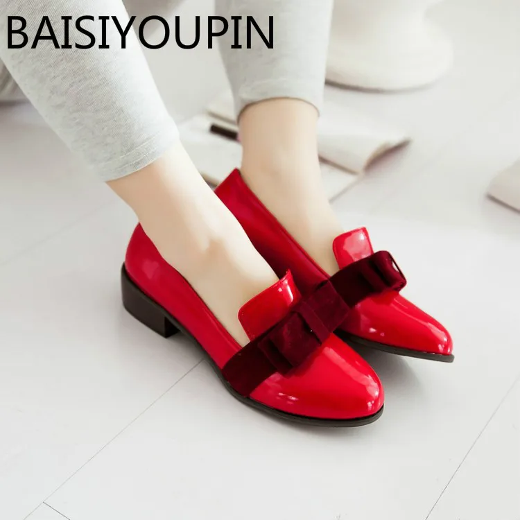 

2018 Women Single Shoes Large Size 42 43 Round Head Low Heel Thick Heel Sweet Bow Tie Ladies All Match Red Black Women's Shoes.
