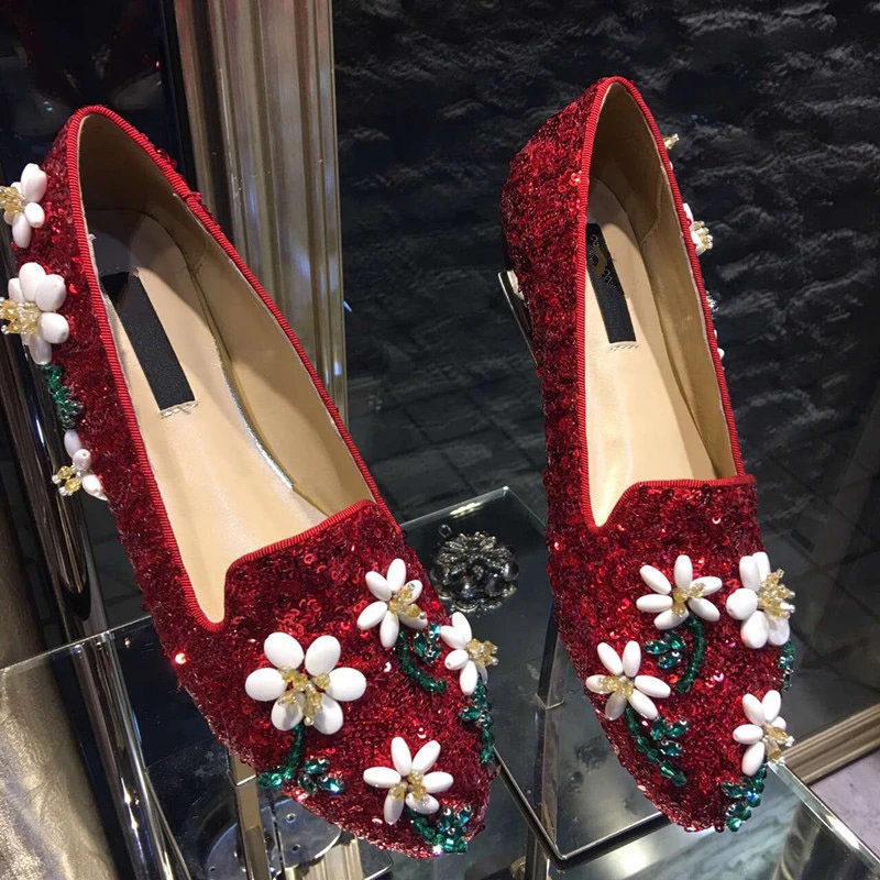 

Luxury Handmade Embroidery Floral Women Loafers Shiny Sequined Cloth Round Toe Slip On Gladaitor Flat Casual Shoe Tenis Feminino