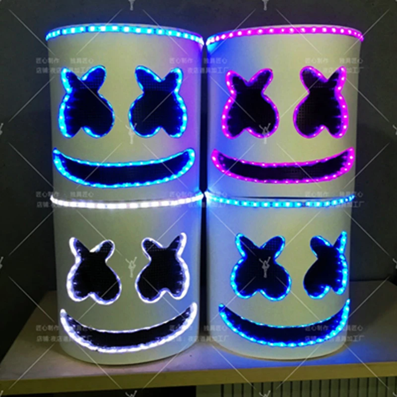 

LED Light Mask Full Head Helmet Halloween Cosplay Bar Music Props For MarshMello DJ Music DIY toy