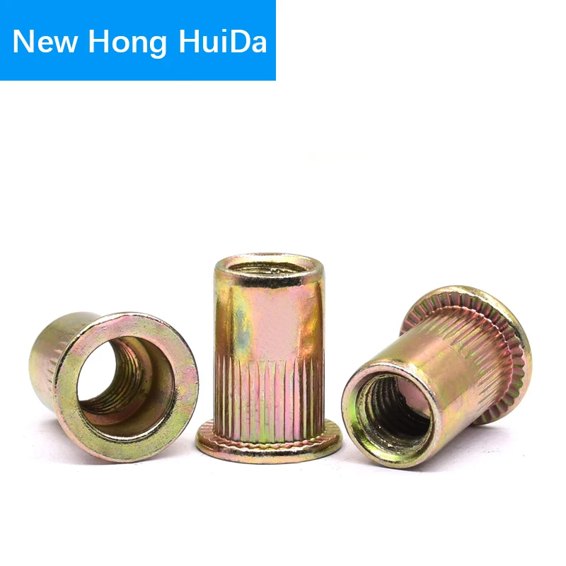 

1/4-20 Zinc Plated Rivet Nut Mixed Metric Rivnut Threaded Flat Head Insert Rivetnut Standard Blind Nutsert Carbon Steel 50pcs