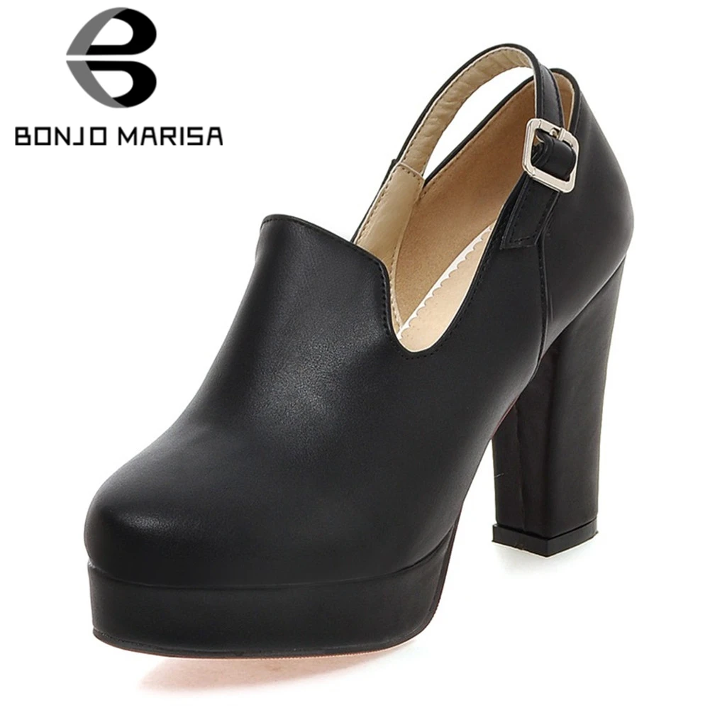 

BONJOMARISA Big Size 32-40 New Slip On Platform Shoes Woman Casual Office Retro Spring Autumn Pumps High Heels Shoes Women