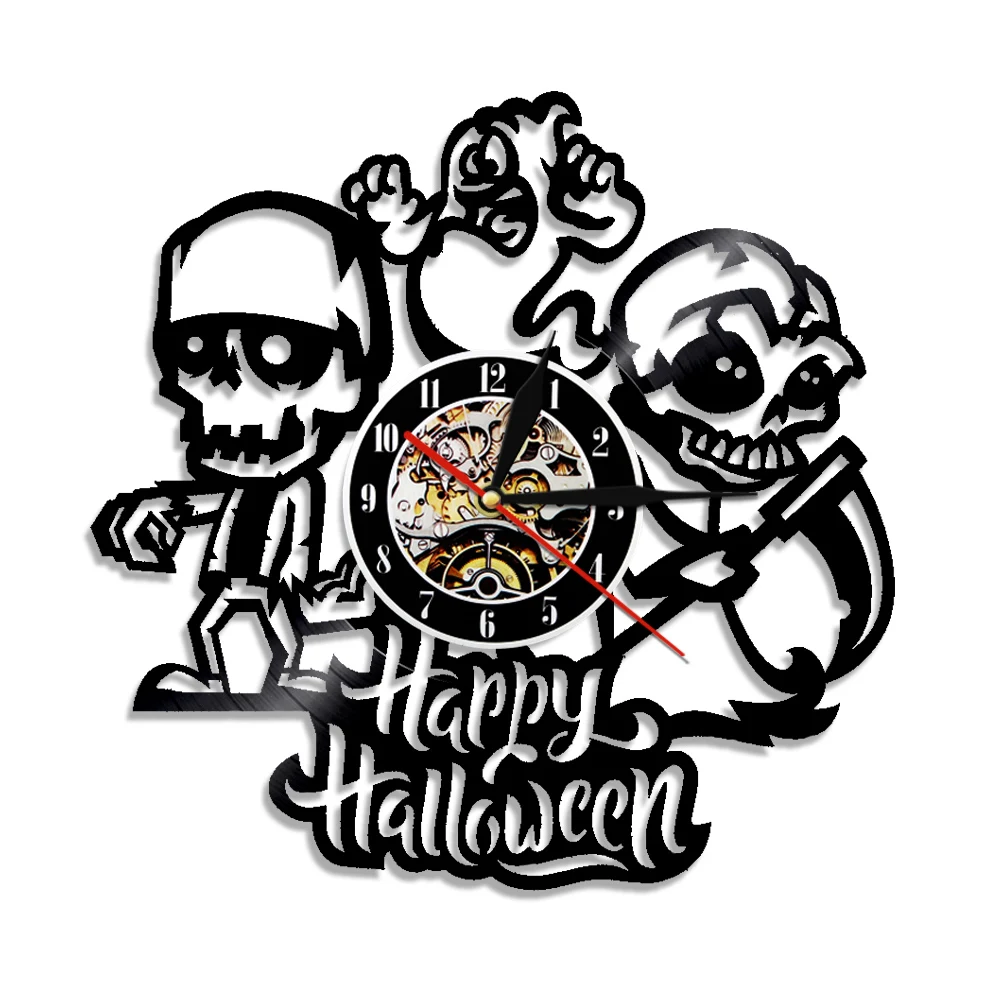 1 шт Happy Halloween Виниловая пластинка настенные часы черепа LED Освещение настенный светильник Винтаж LP настенные Книги по искусству Домашний