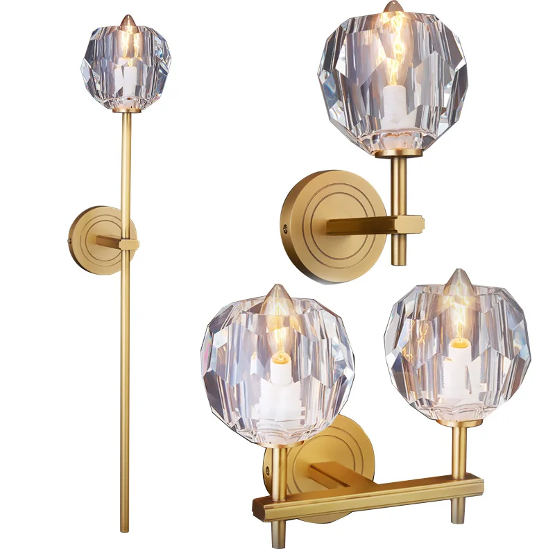 

wall lamp post-modern minimalist all copper wall lamp K9 crystal porch balcony wall stairs mirror front wall lamp