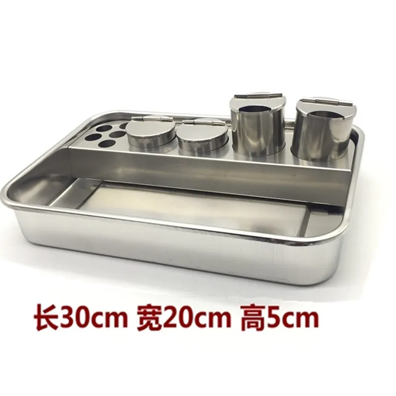 

Stainless Steel Dental Dressing Plate Instruments Storage Box With 4 Bottles For Dentist Lab Free Shipping