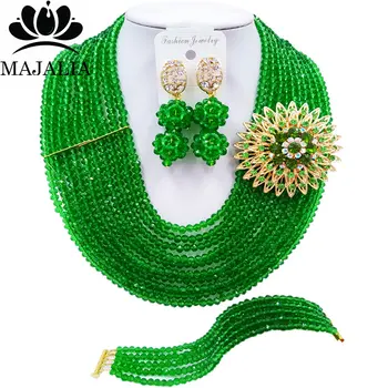 

Majalia Fashion Nigeria Wedding African Beads Jewelry Set Green Crystal Necklace Bridal Jewelry Sets Free Shipping 10MK013