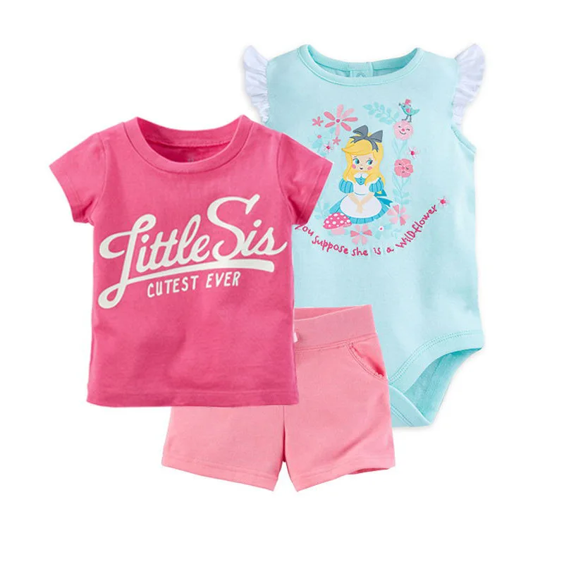 Комплект одежды из 3 предметов для маленьких девочек, коллекция года, Летний Детский боди для маленьких девочек+ топы+ шорты, мягкая хлопковая детская одежда Bebies - Цвет: 24