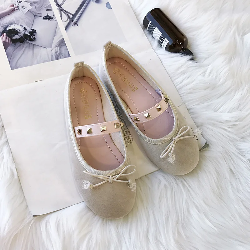 Unie 2018 Mode Confortable Tête Et Douce Arc Couleur Doux Plat Casual Automne Nouvelle Simple Chaussures Beige Ronde Femmes Chaussures rose Rivet ESqr4XwSOW