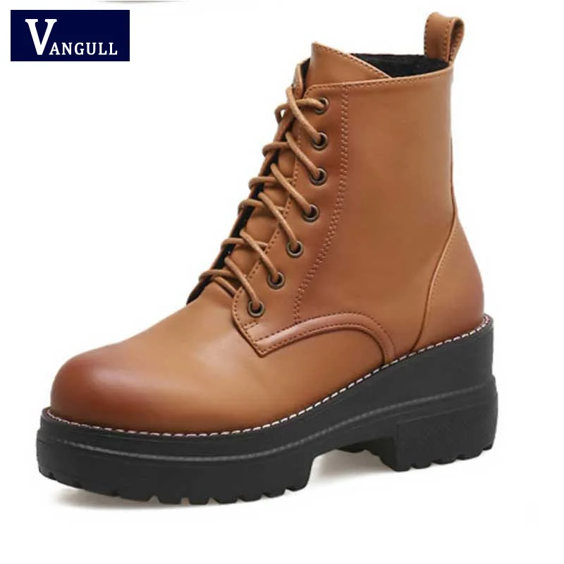 

Women Martin Boots Ladies Leather Ankle Booties Blocked Low Heel Casual Shoes Female Round Toe Autumn Spring Anti-slip footwears