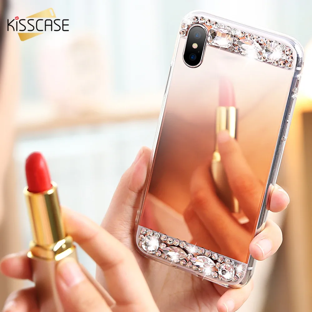 KISSCASE прозрачный с украшениями алмазный зеркальный чехол для iPhone 6 S 5s 5 SE Plus