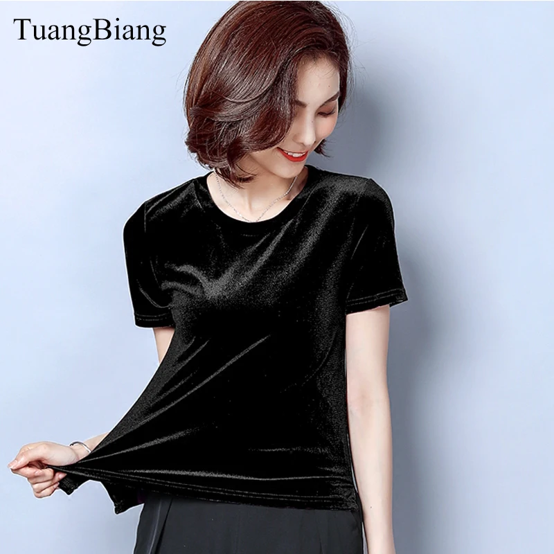 2018 женская летняя велюровая футболка с коротким рукавом camisetas тонкие однотонные
