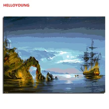 HELLOYOUNG DIY Ручная роспись маслом Морской чудо цифровая живопись по номерам Масляные картины китайские картины-свитки