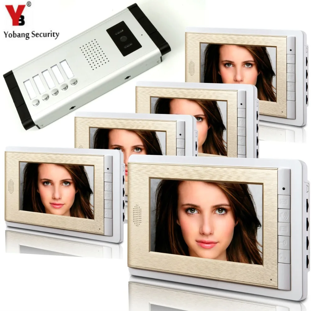 

YobangSecurity 5 Units Apartment Intercom 7" Inch Monitor Video Intercom Doorbell Door Phone Video Intercom Entry Access System