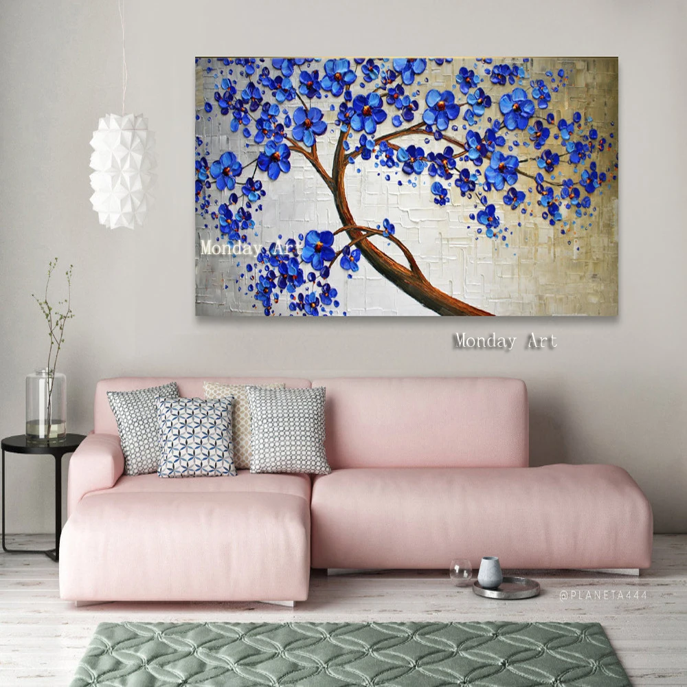g Handmade-Original-Abstract-Blue-Tree-Impasto-Landscape-Oil-Painting-For-Living-Room