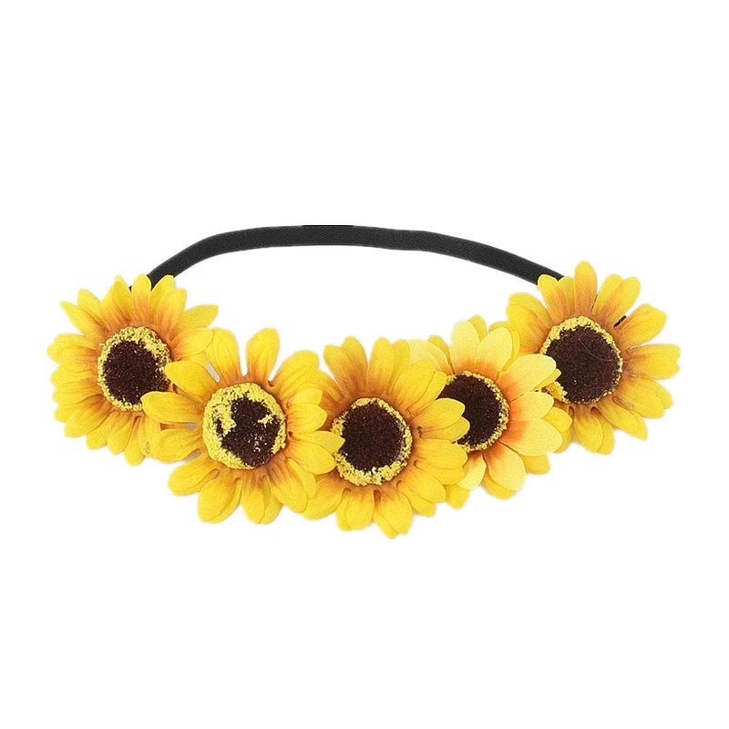 cheap Sugarbay Sunflower Gradient Festival Wreath Stretch Elasticity Headband Bohemian Yellow Floral Flower Crown Wedding Hair Band