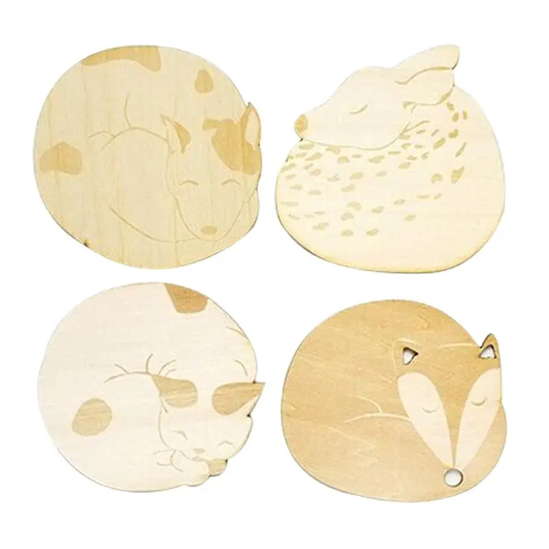 

Cute Cat Fox Dog Deer Wooden Carved Cup Mug Coasters Pad Bar Tea Coffee Drink Wine Cup Mat Pad Holder Table Decoration