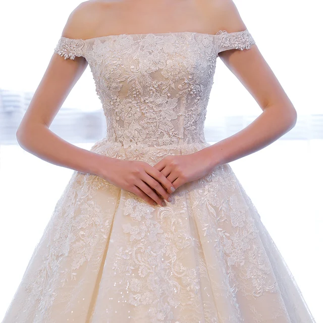 SL-309 Elegant Off Shoulder Bridal Ball Gowns Beads Cheap Full Lace Wedding Dresses 5