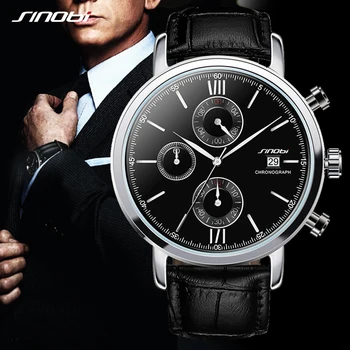 

2018 SINOBI Men's Watch Leather Stopwatch Date Waterproof Clock Man Quartz Watches Mens Watches Luxury Watches erkek kol saati