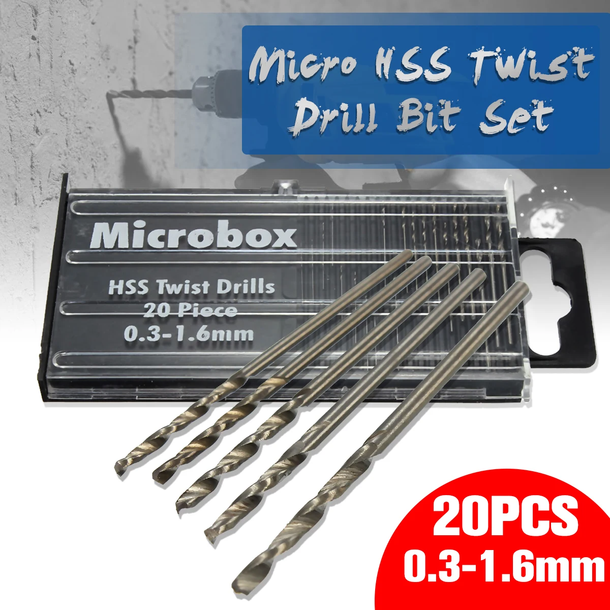 20 pcs Mini Micro HSS High Speed Steel Twist Drill Set Model 0.3mm-1.6mm  Home 