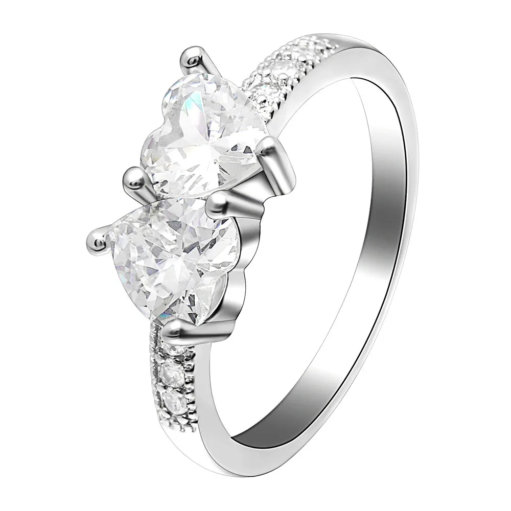 

Elegant Wedding Engagement Ring Crystal Love Heart Rings for Women Cubic Zirconia Promise Rings Jewelry Fashion Accessories Gift
