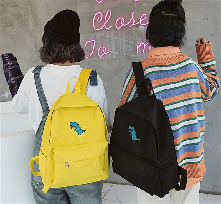 Корейские парусиновые студенческий рюкзак, школьная сумка для девочек-подростков, сумка для путешествий, Большой Вместительный милый повседневный рюкзак с принтом динозавра из мультфильма