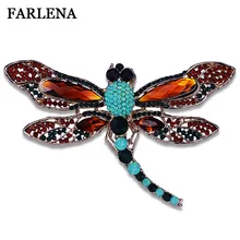 FARLENA Jewelry Luxury Crystal Large dragonfly brooch Vintage Rhinestone Brooch for Women Scarf dress Clip Pins