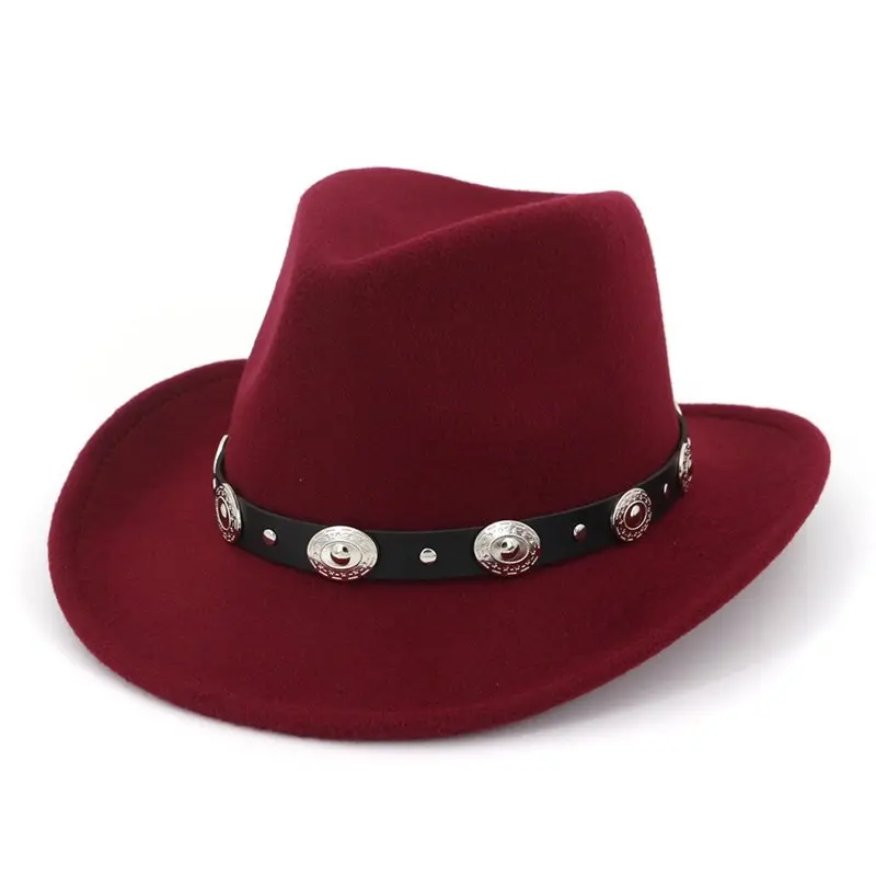 

WZCX 2019 New Fashion Felt Hat Unisex Solid Color Lovers Cowboy Cap Tide Wide Brim Spring Autumn Jazz Hat Top Hat