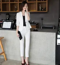 Новый 2019 дамы белый блейзер для женщин бизнес костюмы формальные офисные рабочая одежда формы брюки и куртка наборы для ухода за кожей