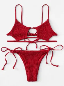 Женский присборенный Ленточные бикини купальник женский Bralette купальник с низкой посадкой на тонких бретельках рубашка галстук сбоку Biquni купальный костюм