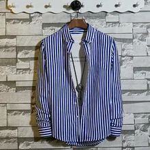 Весенняя полосатая рубашка с длинными рукавами, Мужская однотонная Корейская Повседневная белая черная приталенная тонкая рубашка в китайском стиле