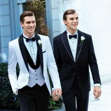 FOLOBE terno masculino Custom Made White Jacket Black Pants Mens Slim Suits Tuxedos Groom Wedding Suits Formal Party Suits