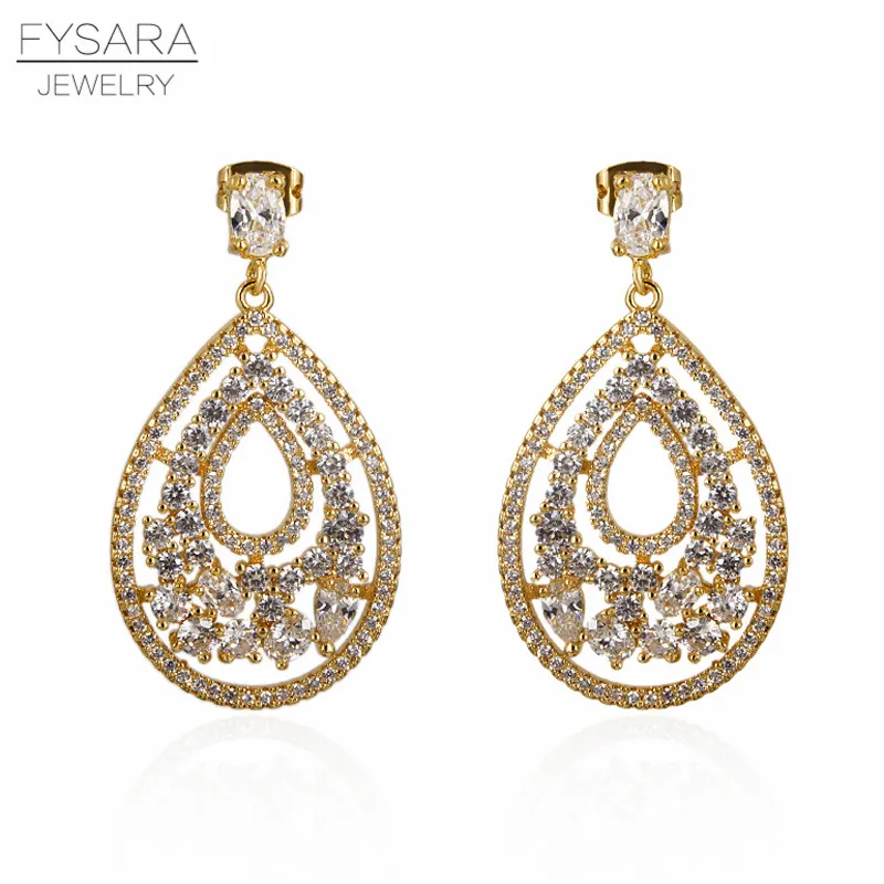 

FYSARA Indian Fashion Cubic Zirconia Crystal Stone Gold Water Drop Earrings Luxury Jewelry Women Beautiful Long Earrings Bohemia