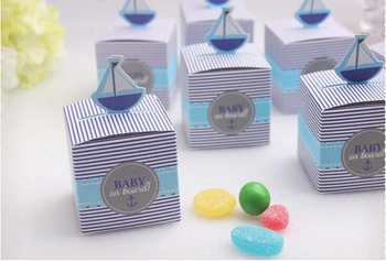 

Free shipping 100pcs/lot New Style Candy Box Paper Gift Box Little Seaman Boat Design For Baby Birthday Party