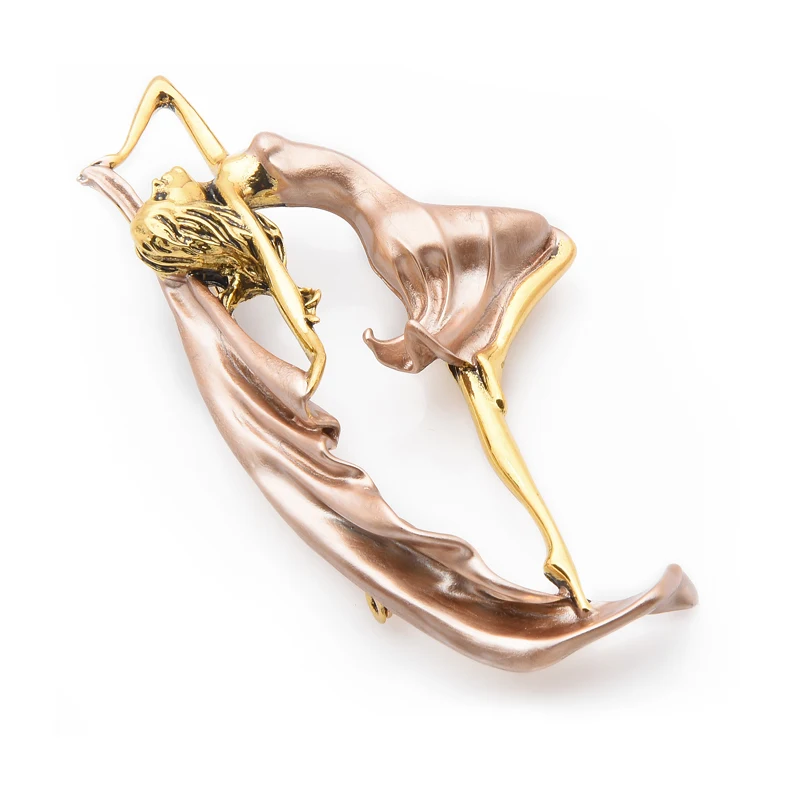Wuli& Baby Новая Художественная танцевальная брошь с дизайном «девочка» Женская Мужская металлическая коричневая эмалированная фигурка брошь на булавке модные аксессуары