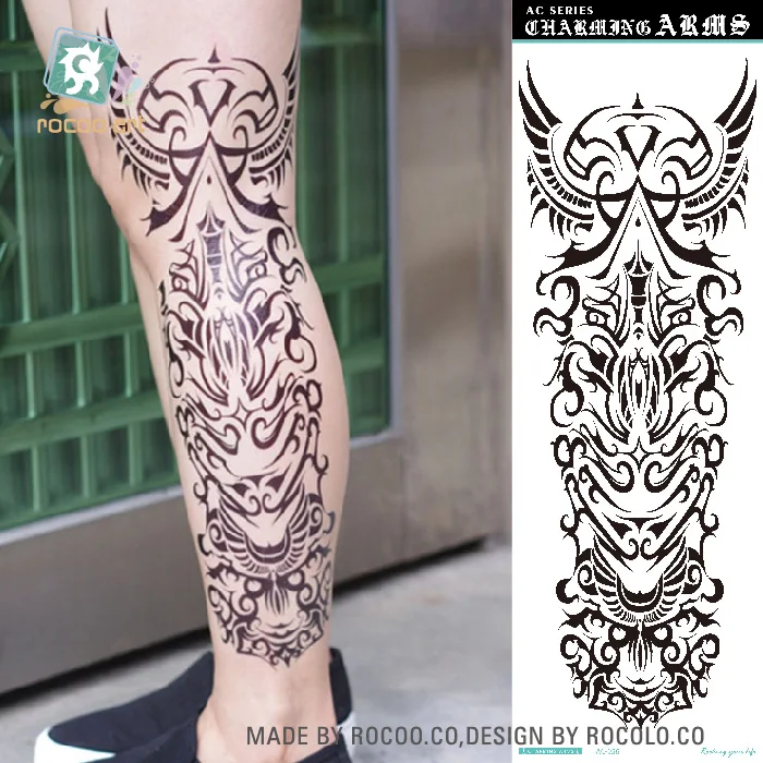 

Rocooart Buddha Full Arm Temporary Tattoo Stickers For Men Body Art Sleeve Tattoo Decals Girl Women Waterproof Tatoo Black Totem