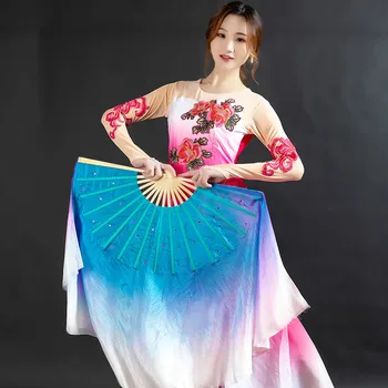 

Double-sided Two-color Foldable Silk Dance Fan Square Dancing Hand Fan Performance Props abanicos para boda eventail a main