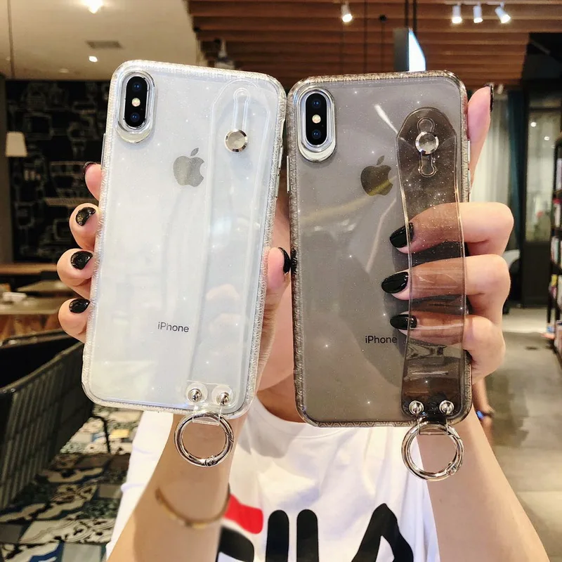 

YISHANGOU For Apple iPhone XR XS Max X Glitter Hand Hold Strap Stand Soft Case Cover For iPhone 6 6s 7 8 10 Plus Phone Case Caqa
