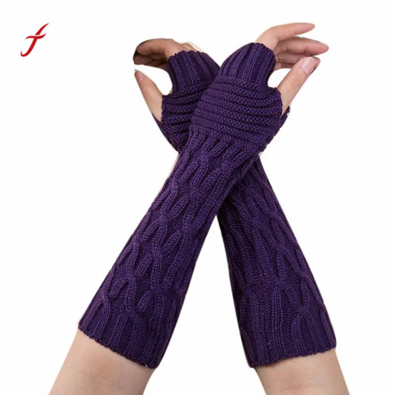 Purple Женские перчатки, повседневные женские перчатки, перчатки без пальцев, зимняя теплая Длинная вязаная рукавица для женщин, ручная работа# W - Цвет: Purple