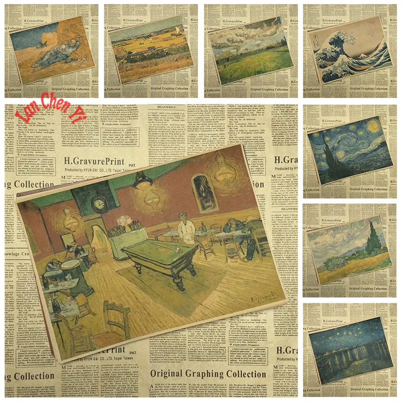

Vinci van gogh Oil Painting Classic collection Kraft Paper Poster Old Painting High quality Interior Decoration painting